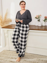 Women's Plus Size Pajamas Sets Long Sleeve with Plaid Pants Soft Sleepwear Sai Feel